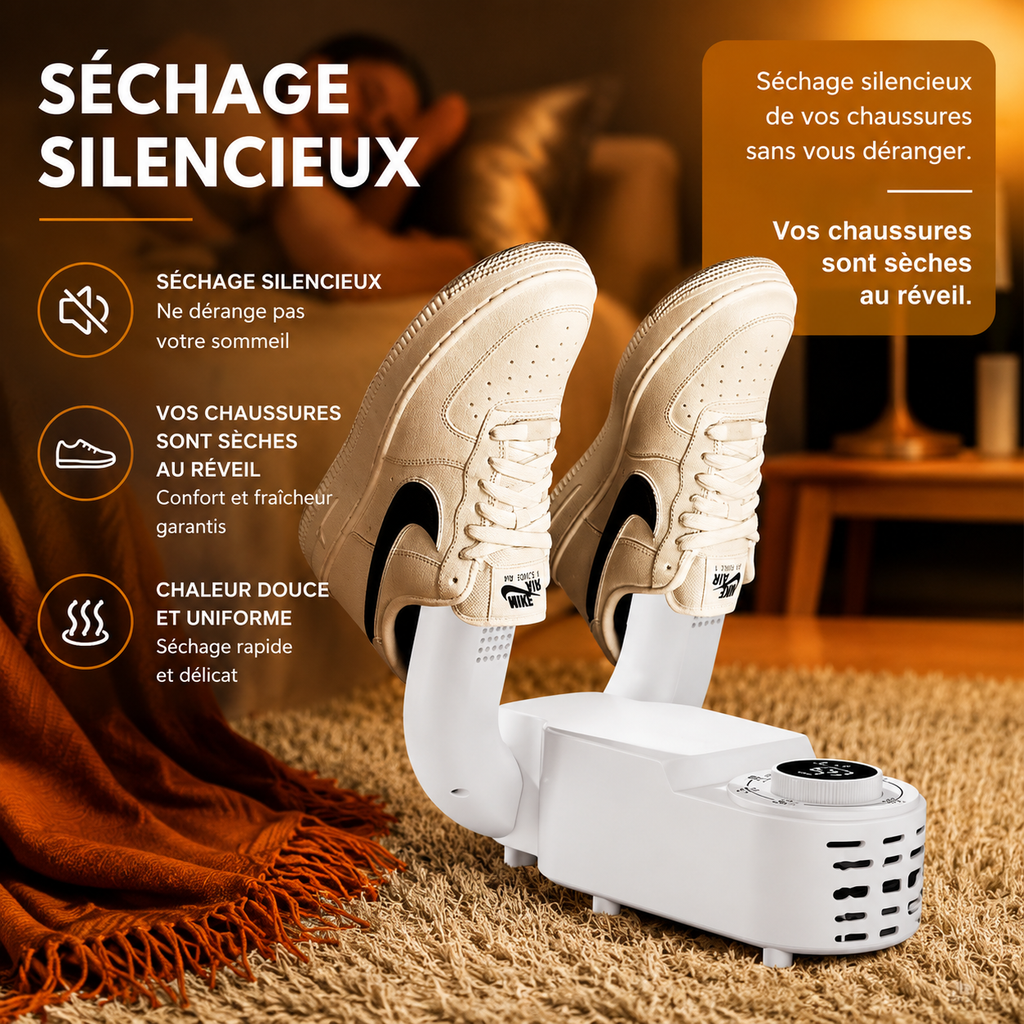 Sèche-Chaussures Électrique Intelligent | Séchage 360° | Silencieux & Portable | INOVALUX HOME™