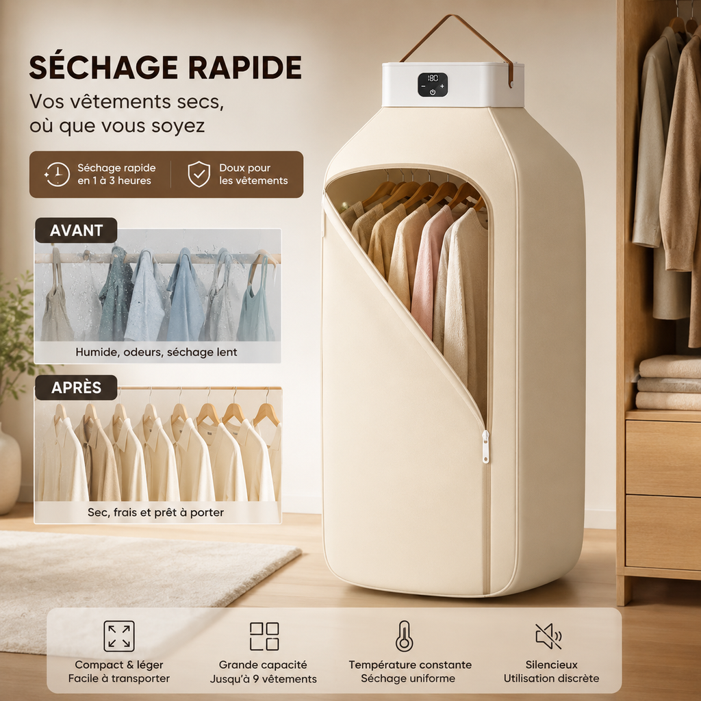 Sèche-linge Semi Automatique Portable | Télécommande | 501-1000W | INOVALUX HOME™