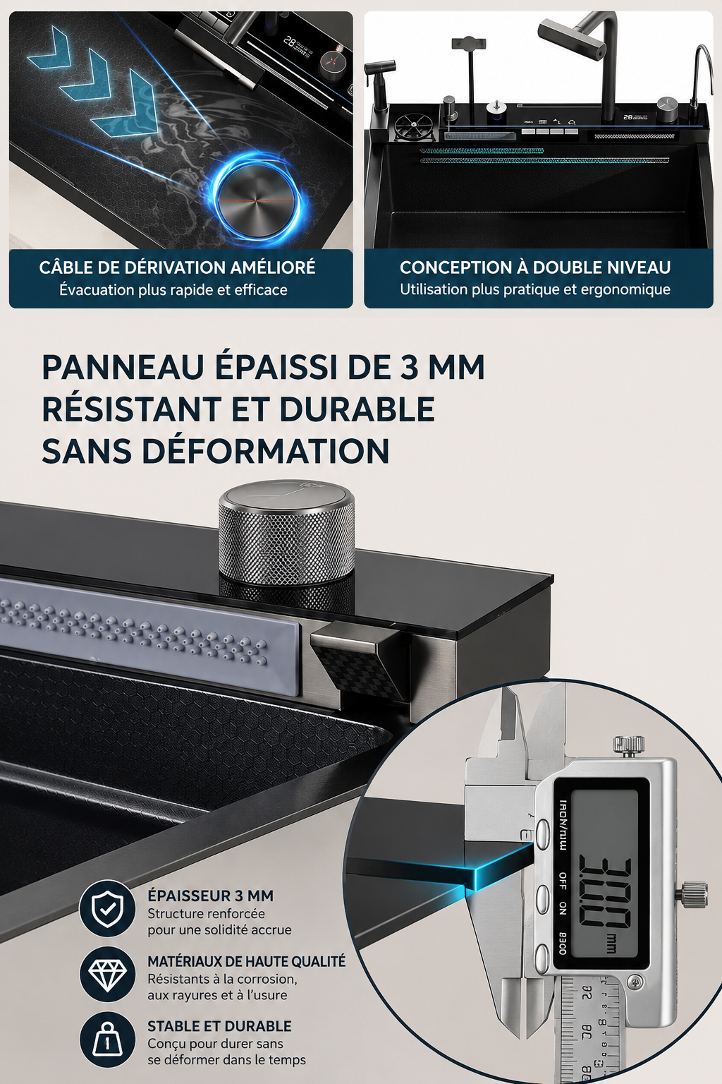 Évier Cuisine Intelligent Multifonctions 11-en-1 | Inox SUS304 | Support Téléphone 360° | INOVALUX HOME™