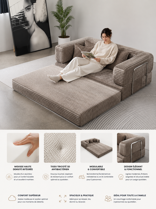 Canapé Modulable Convertible 3-en-1