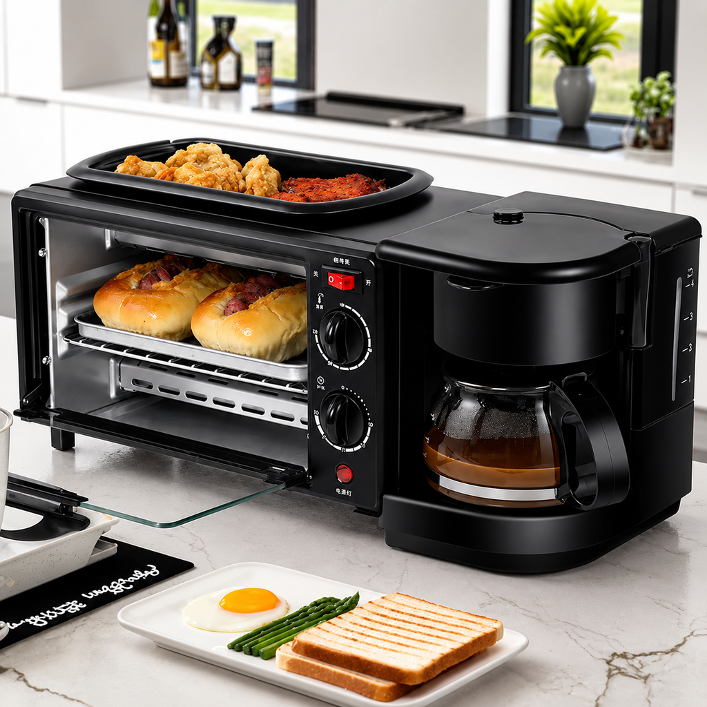 Centre Petit-Déjeuner 3-en-1 | Four + Plaque de Cuisson + Cafétière | 2800W | INOVALUX HOME™
