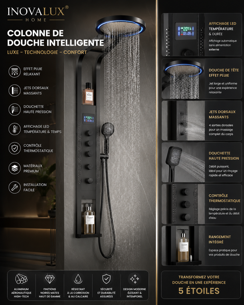 Colonne de Douche Intelligente Effet Spa | Inox Premium | 5 Fonctions | INOVALUX HOME™