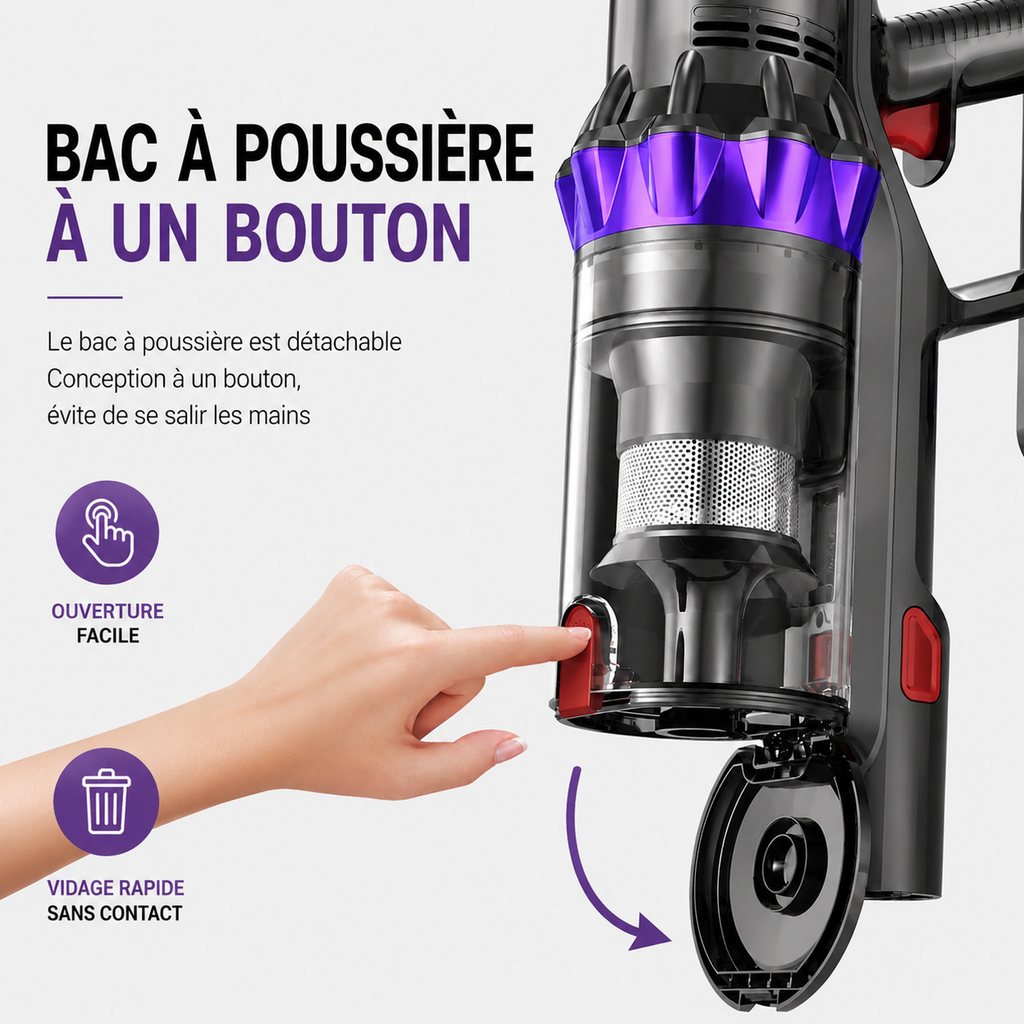 Aspirateur Sans Fil Intelligent 480W | Filtre HEPA | Capteur Infrarouge & LED | INOVALUX HOME™
