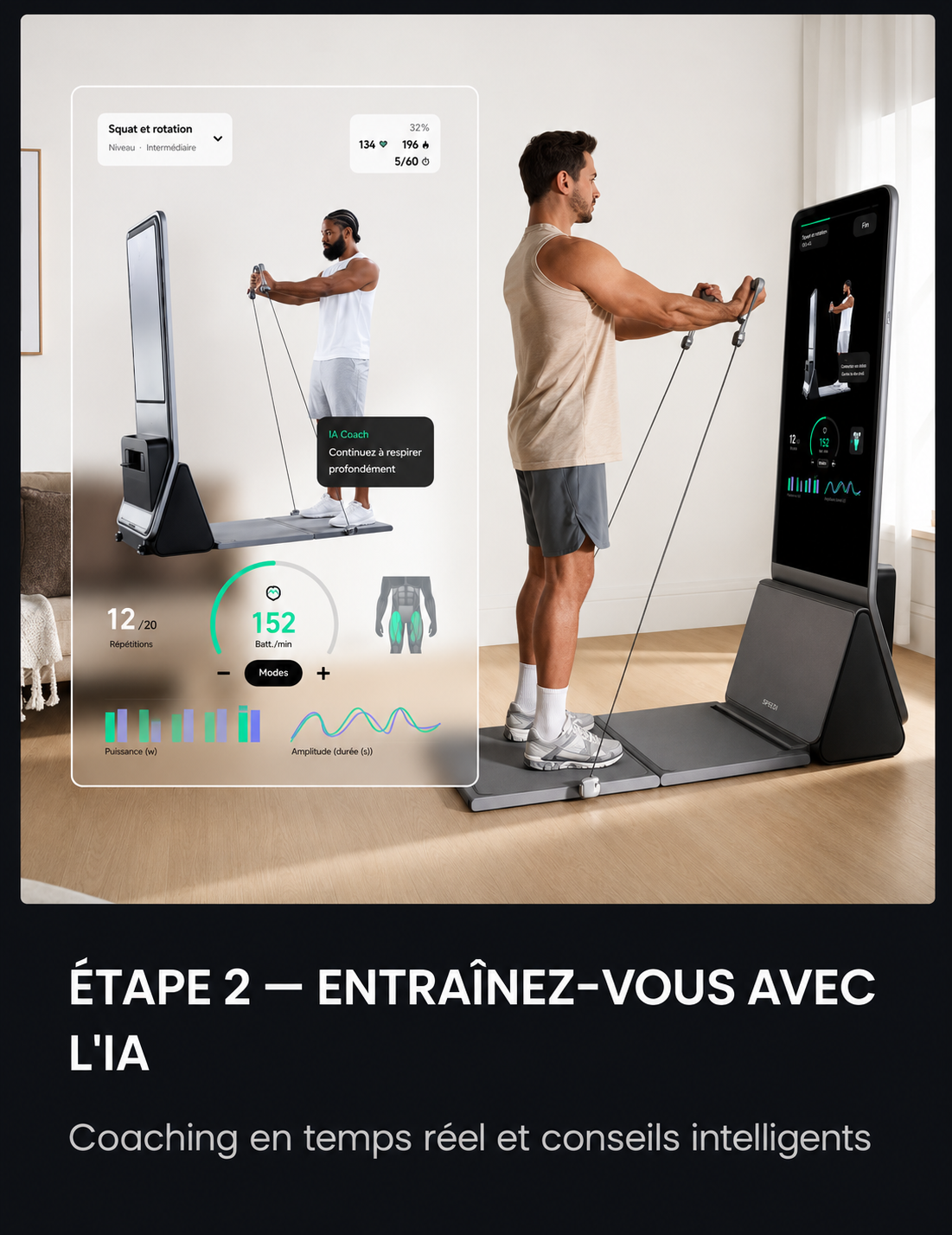 Machine de Sport Écran Connectée + Banc & Accessoires Tout-en-Un | Salle de Sport à Domicile | Coaching IA | INOVALUX HOME™
