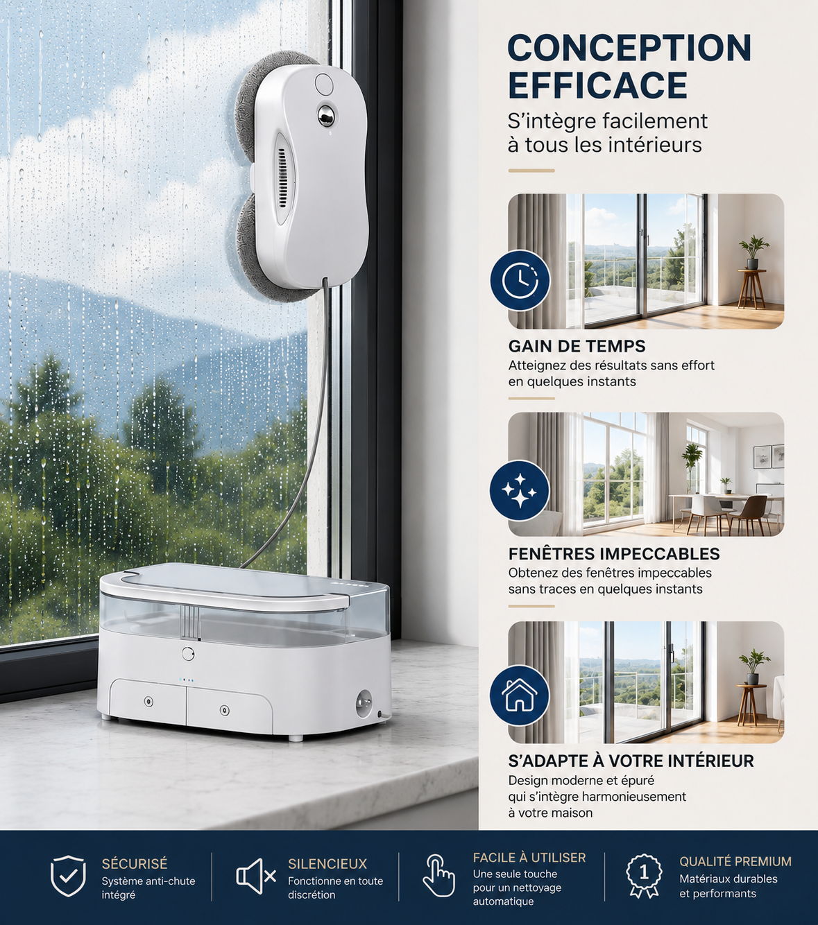 Robot Lave-Vitres Intelligent Automatique IA | Double Pulvérisation | Télécommande & Application | Version 2 INOVALUX HOME™