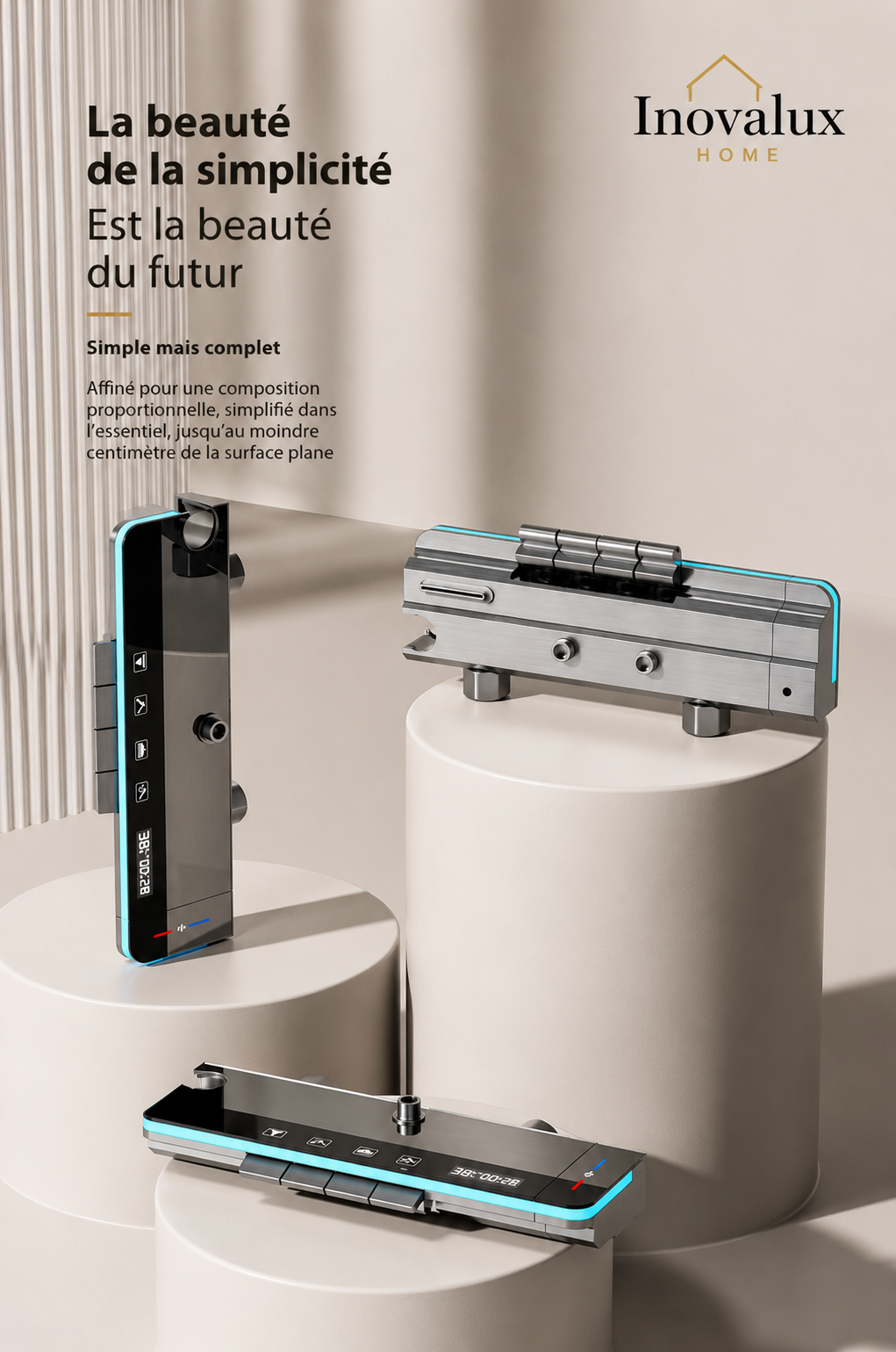 Colonne de Douche Thermostatique LED Premium | Pommeau 300mm | Finition Gunmetal | INOVALUX HOME