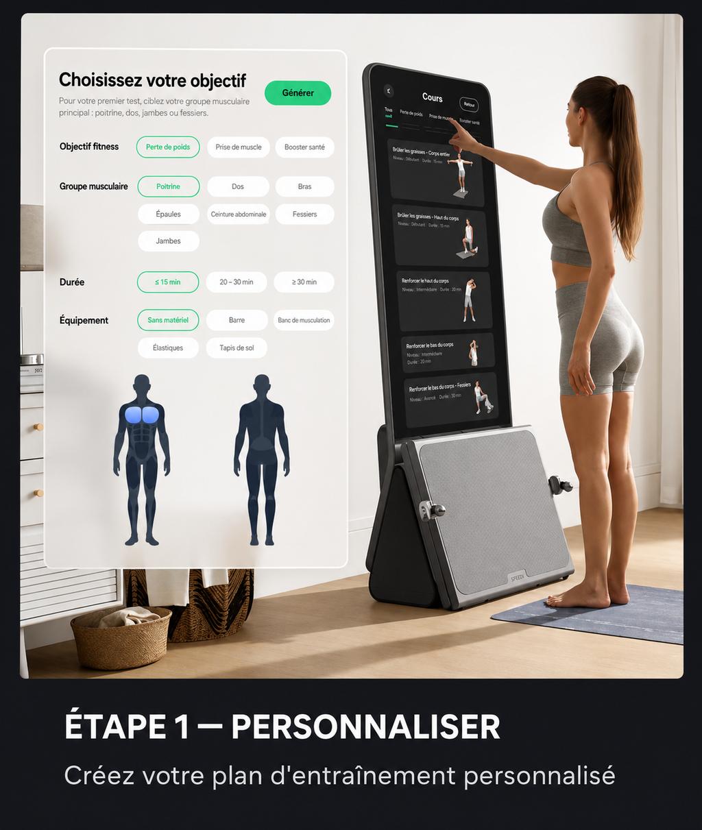 Machine de Sport Écran Connectée + Banc & Accessoires Tout-en-Un | Salle de Sport à Domicile | Coaching IA | INOVALUX HOME™