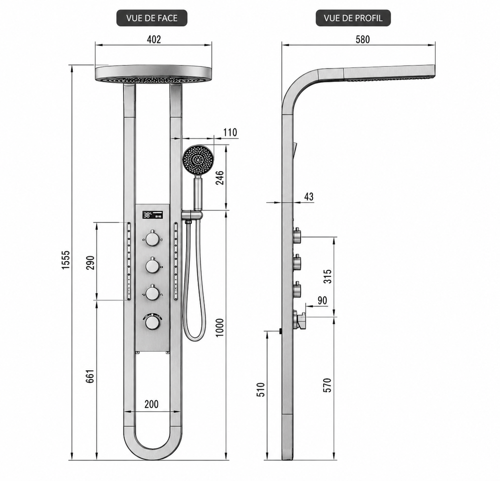 Colonne de Douche Intelligente Effet Spa | Inox Premium | 5 Fonctions | INOVALUX HOME™