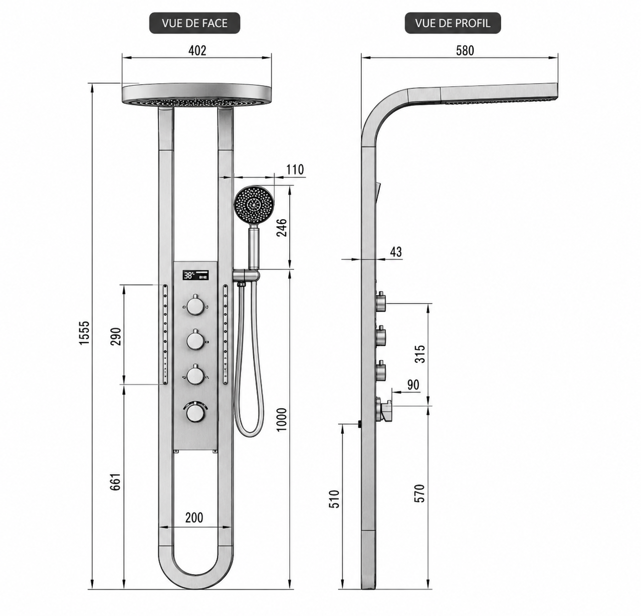 Colonne de Douche Intelligente Effet Spa | Inox Premium | 5 Fonctions | INOVALUX HOME™