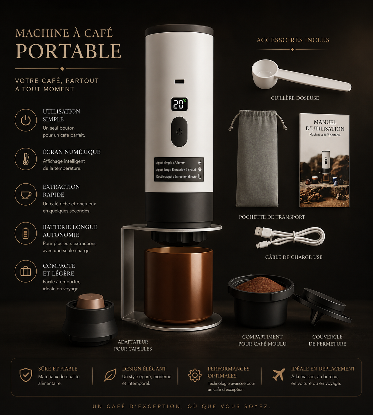 Cafétière Expresso Électrique Portable 2-en-1 | Batterie 7800 mAh | Café Moulu & Capsules | INOVALUX HOME™