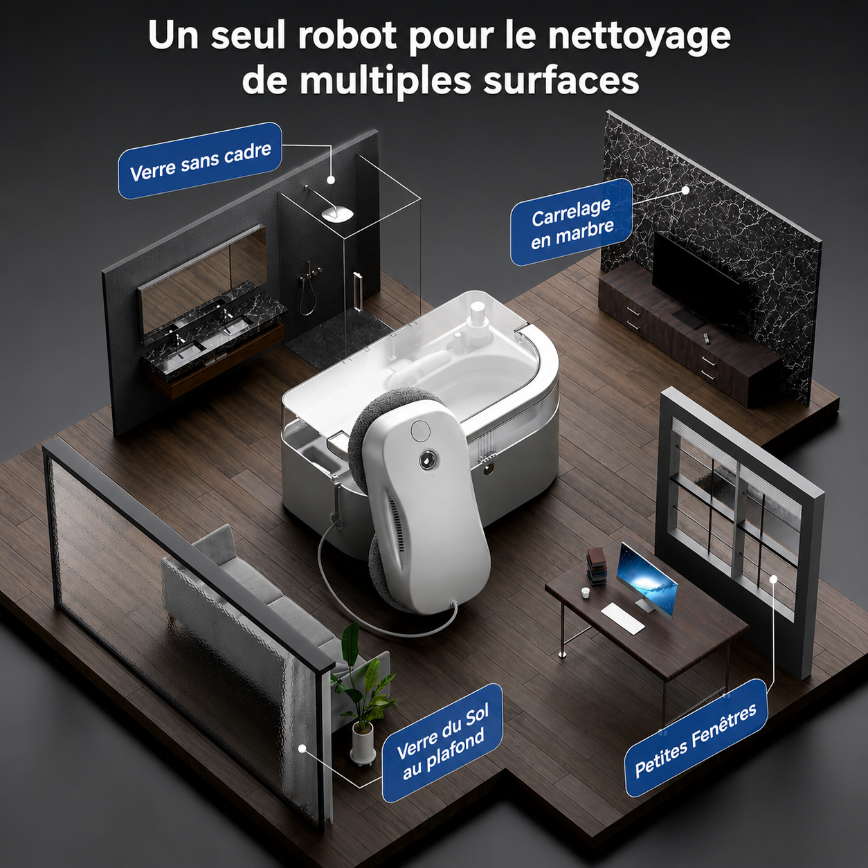 Robot Lave-Vitres Intelligent Automatique IA | Double Pulvérisation | Télécommande & Application | Version 2 INOVALUX HOME™