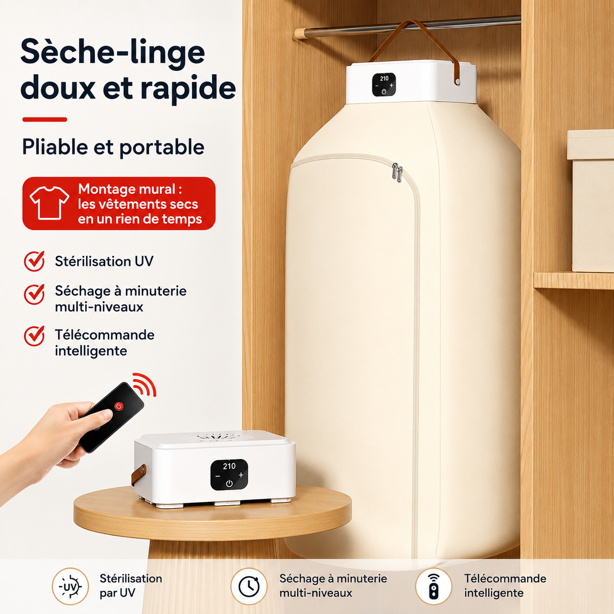 Sèche-linge Semi Automatique Portable | Télécommande | 501-1000W | INOVALUX HOME™