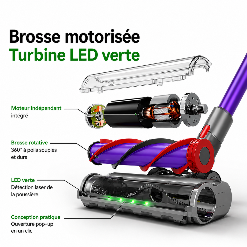 Aspirateur Sans Fil Intelligent 480W | Filtre HEPA | Capteur Infrarouge & LED | INOVALUX HOME™
