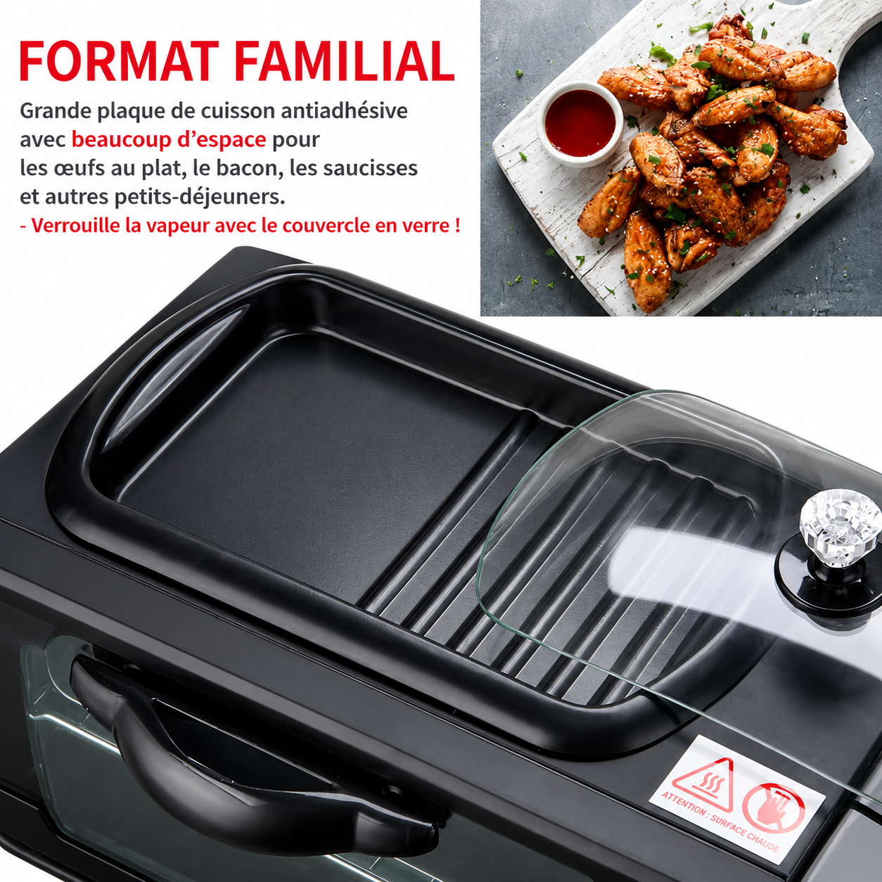 Centre Petit-Déjeuner 3-en-1 | Four + Plaque de Cuisson + Cafétière | 2800W | INOVALUX HOME™