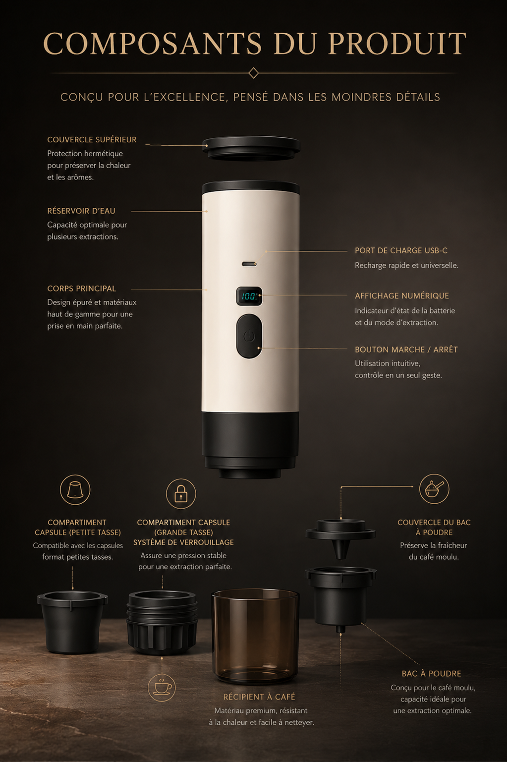 Cafétière Expresso Électrique Portable 2-en-1 | Batterie 7800 mAh | Café Moulu & Capsules | INOVALUX HOME™