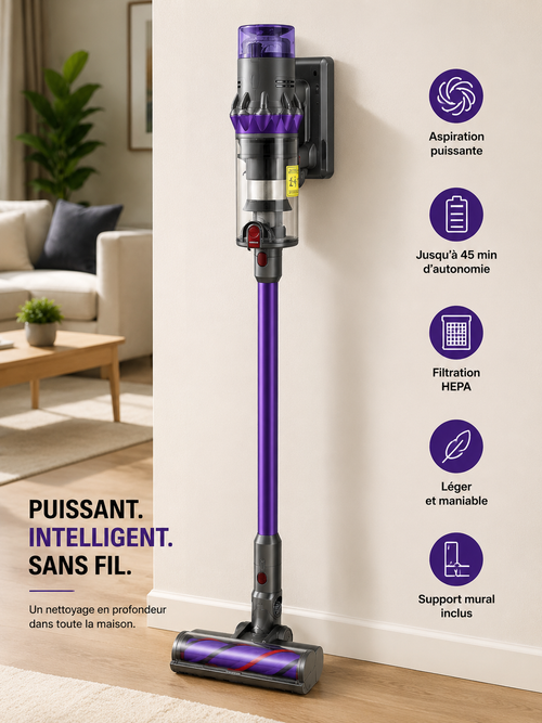 Aspirateur Sans Fil Intelligent 480W | Filtre HEPA | Capteur Infrarouge & LED | INOVALUX HOME™
