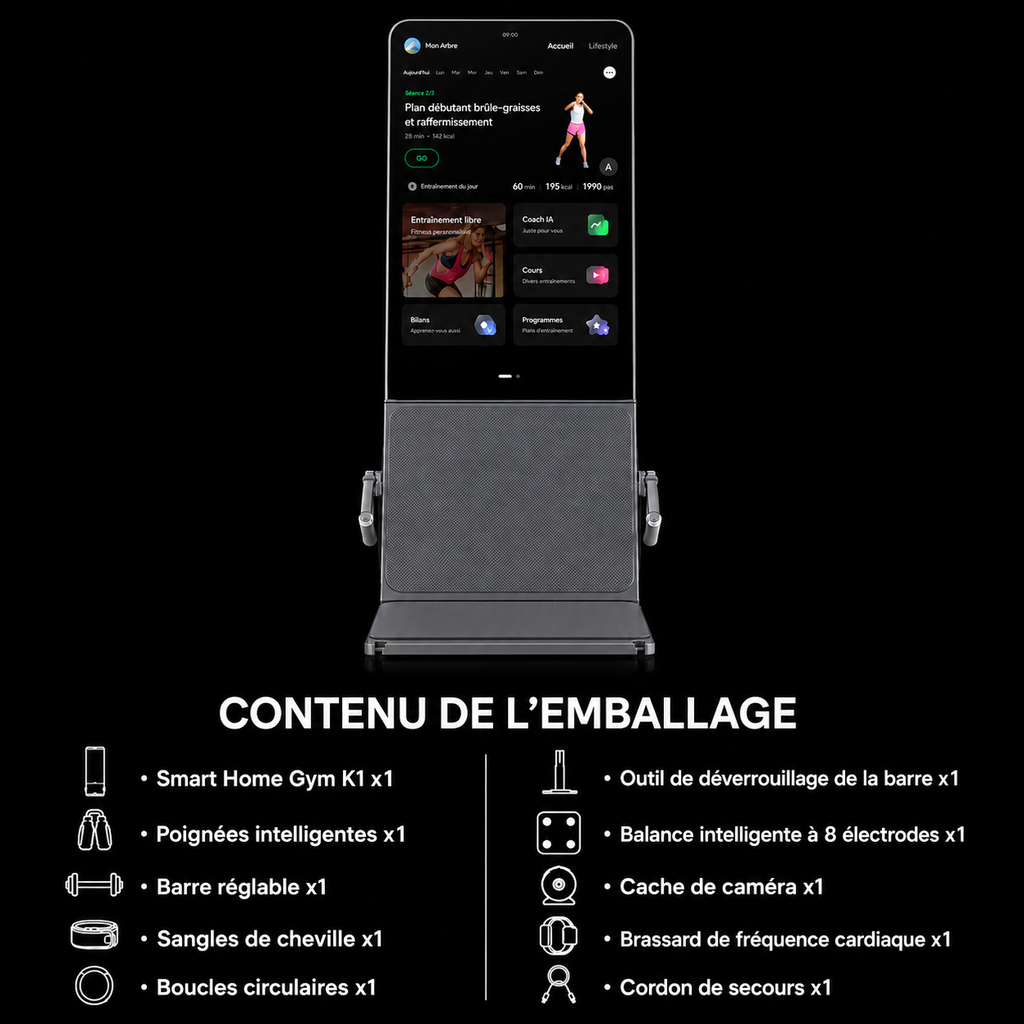 Machine de Sport Écran Connectée + Banc & Accessoires Tout-en-Un | Salle de Sport à Domicile | Coaching IA | INOVALUX HOME™