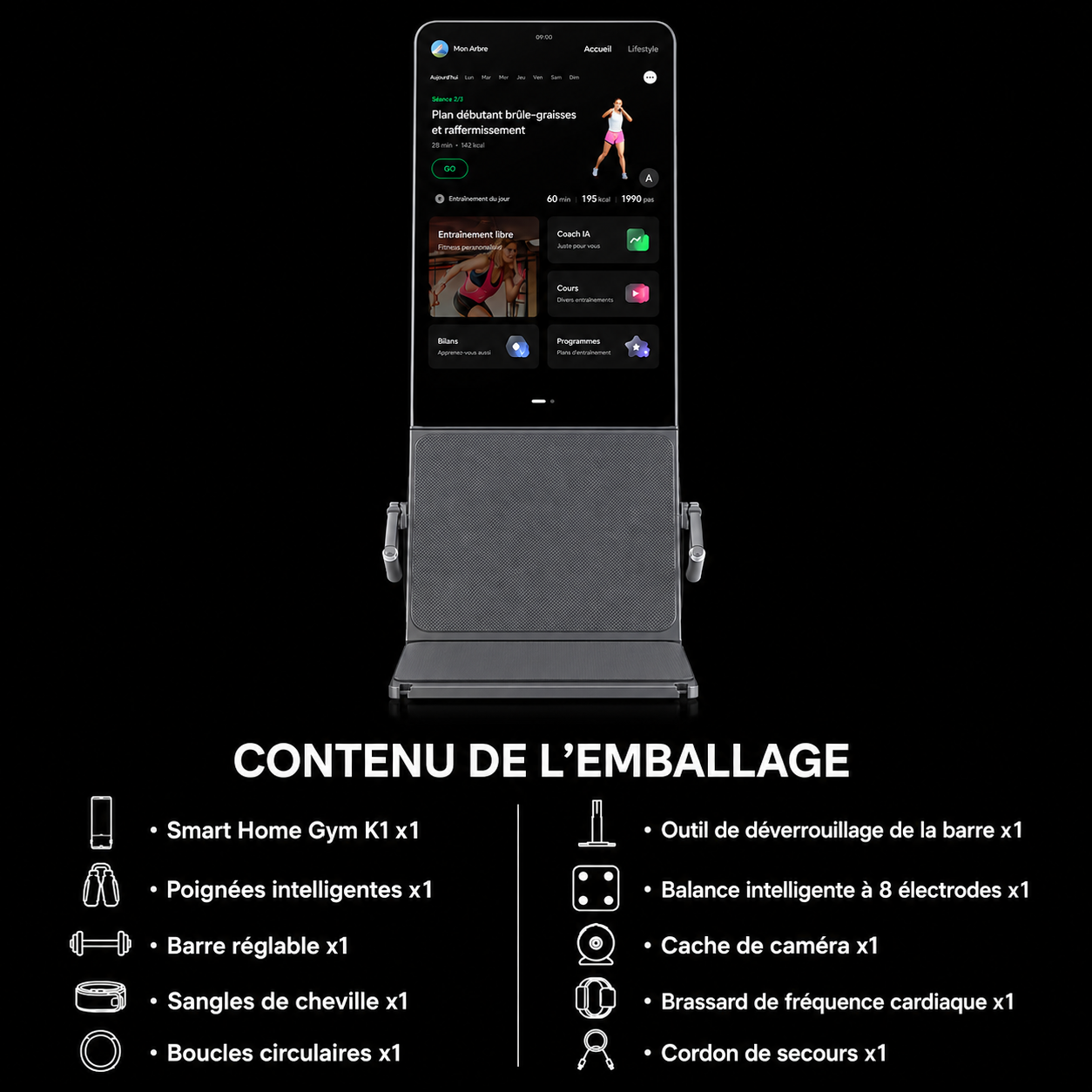 Machine de Sport Écran Connectée + Banc & Accessoires Tout-en-Un | Salle de Sport à Domicile | Coaching IA | INOVALUX HOME™