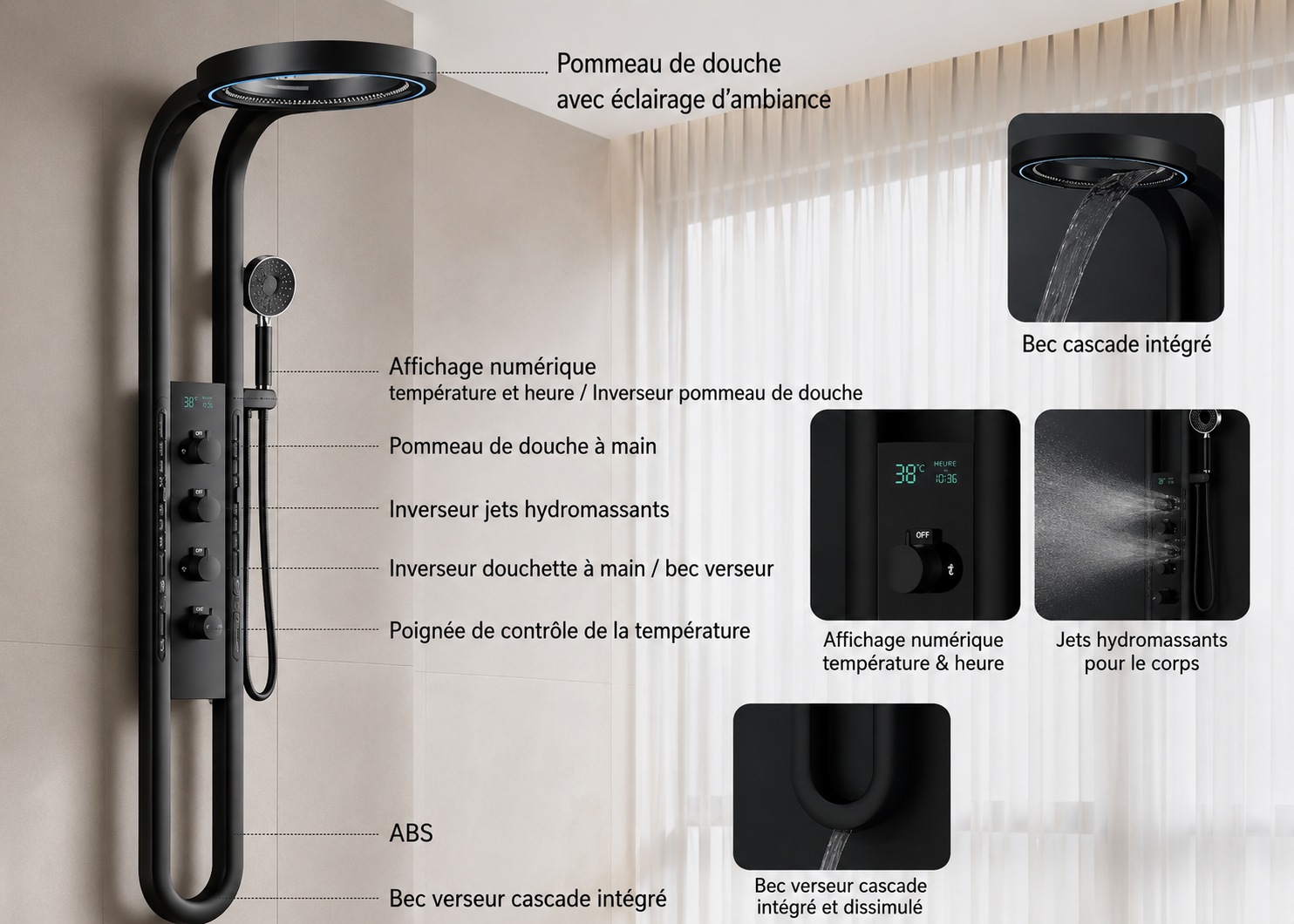 Colonne de Douche Intelligente Effet Spa | Inox Premium | 5 Fonctions | INOVALUX HOME™