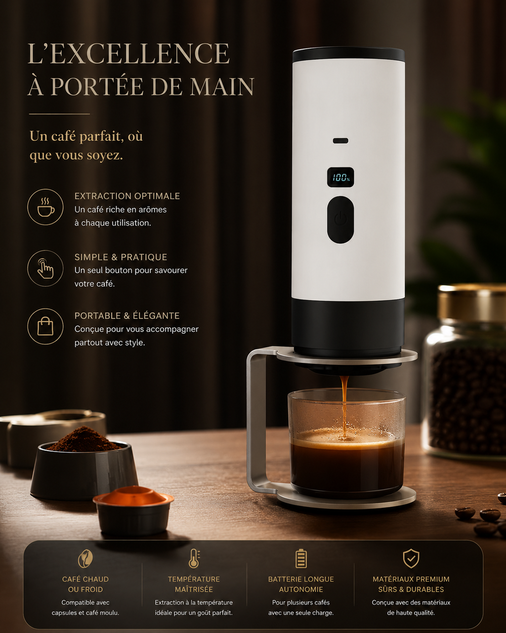 Cafétière Expresso Électrique Portable 2-en-1 | Batterie 7800 mAh | Café Moulu & Capsules | INOVALUX HOME™