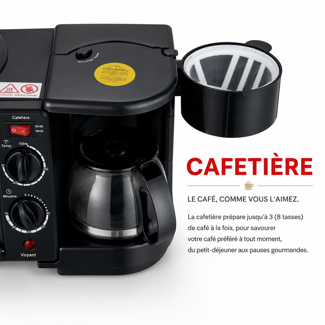 Centre Petit-Déjeuner 3-en-1 | Four + Plaque de Cuisson + Cafétière | 2800W | INOVALUX HOME™