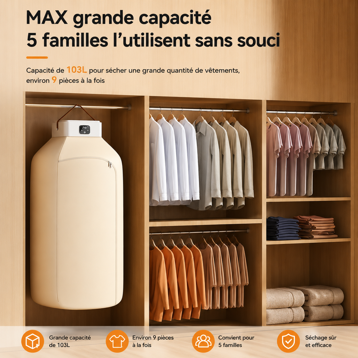 Sèche-linge Semi Automatique Portable | Télécommande | 501-1000W | INOVALUX HOME™