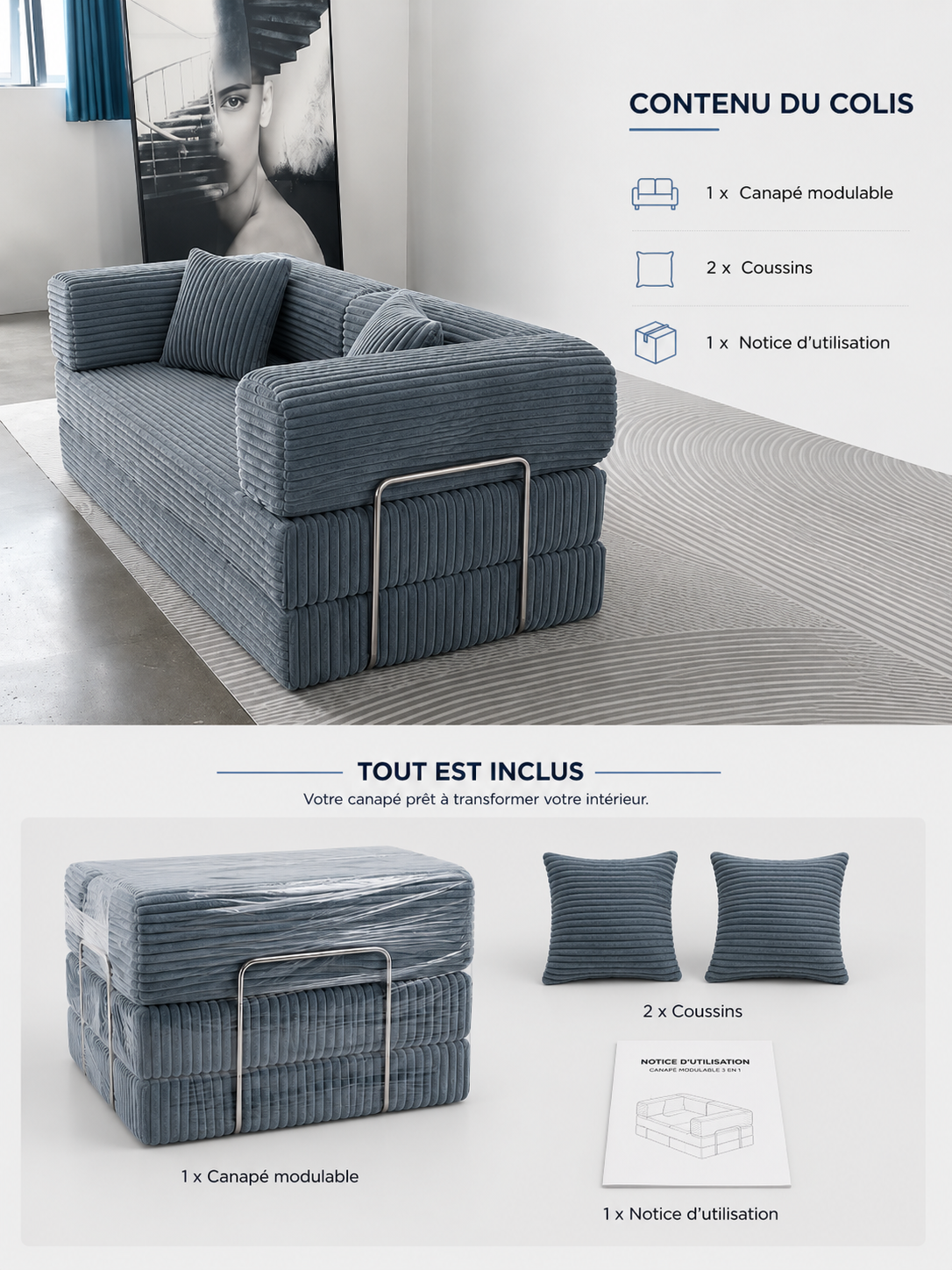 Canapé Modulable Convertible 3-en-1