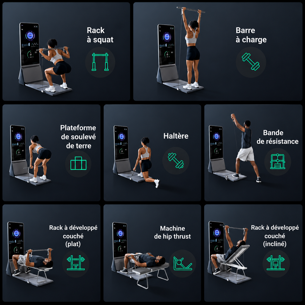 Machine de Sport Écran Connectée + Banc & Accessoires Tout-en-Un | Salle de Sport à Domicile | Coaching IA | INOVALUX HOME™