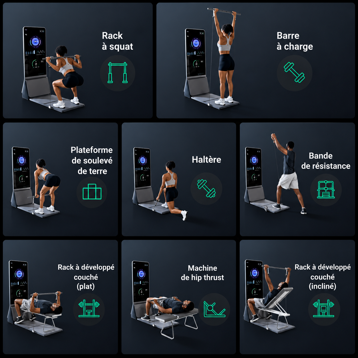 Machine de Sport Écran Connectée + Banc & Accessoires Tout-en-Un | Salle de Sport à Domicile | Coaching IA | INOVALUX HOME™