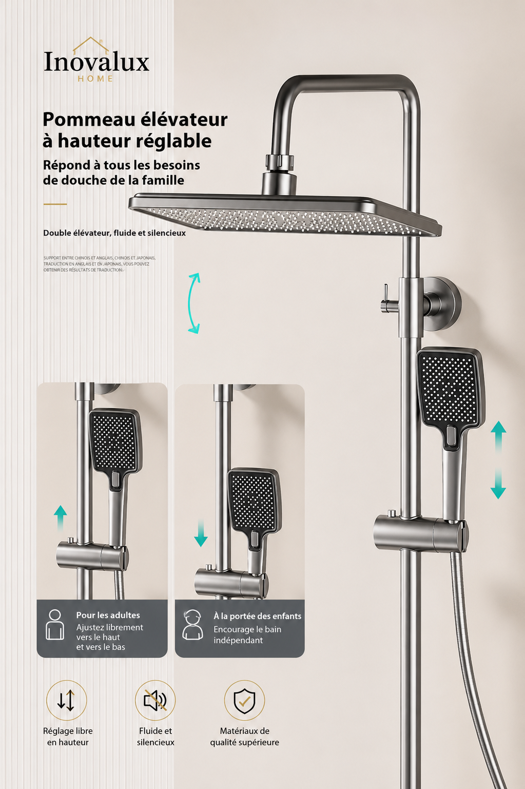 Colonne de Douche Thermostatique LED Premium | Pommeau 300mm | Finition Gunmetal | INOVALUX HOME