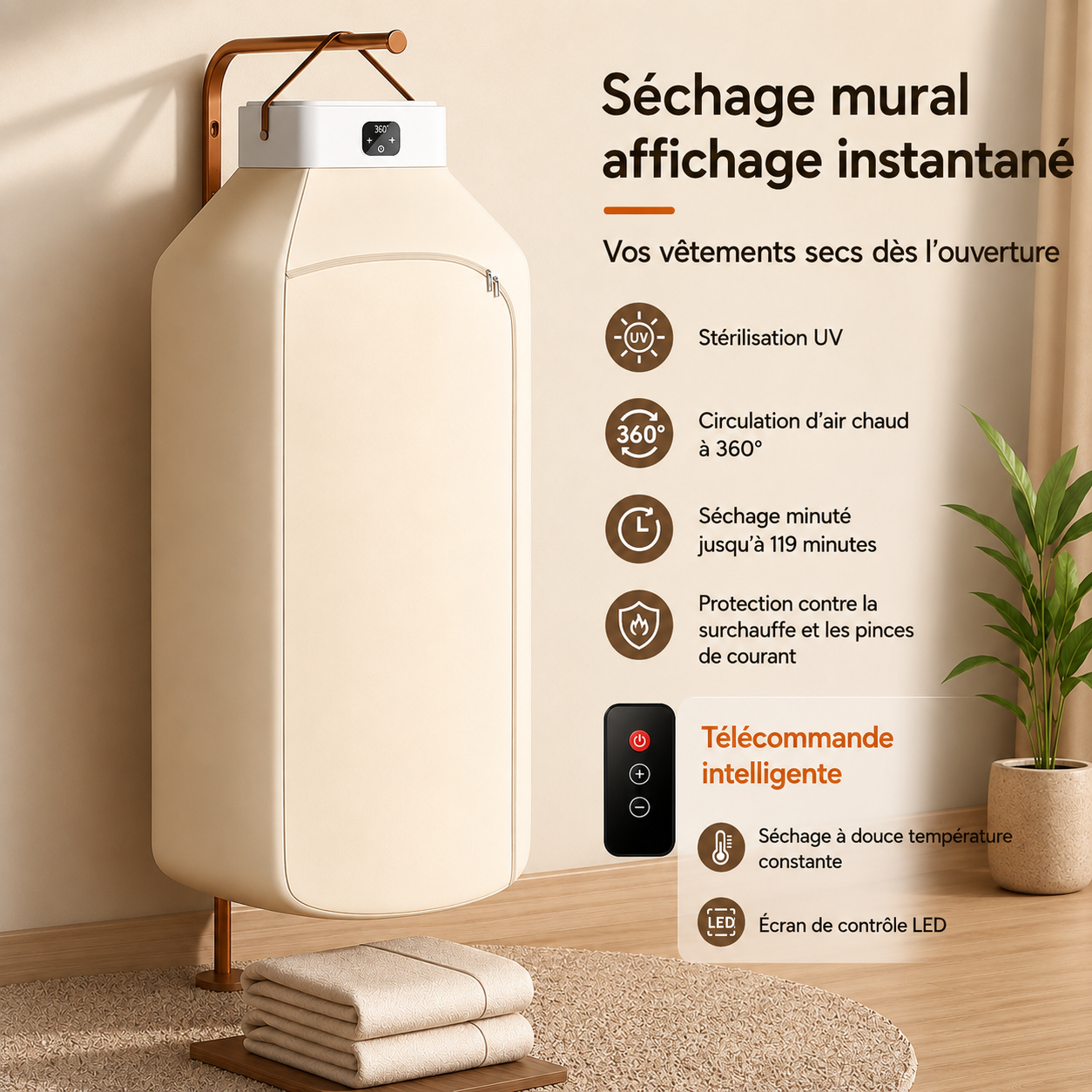 Sèche-linge Semi Automatique Portable | Télécommande | 501-1000W | INOVALUX HOME™