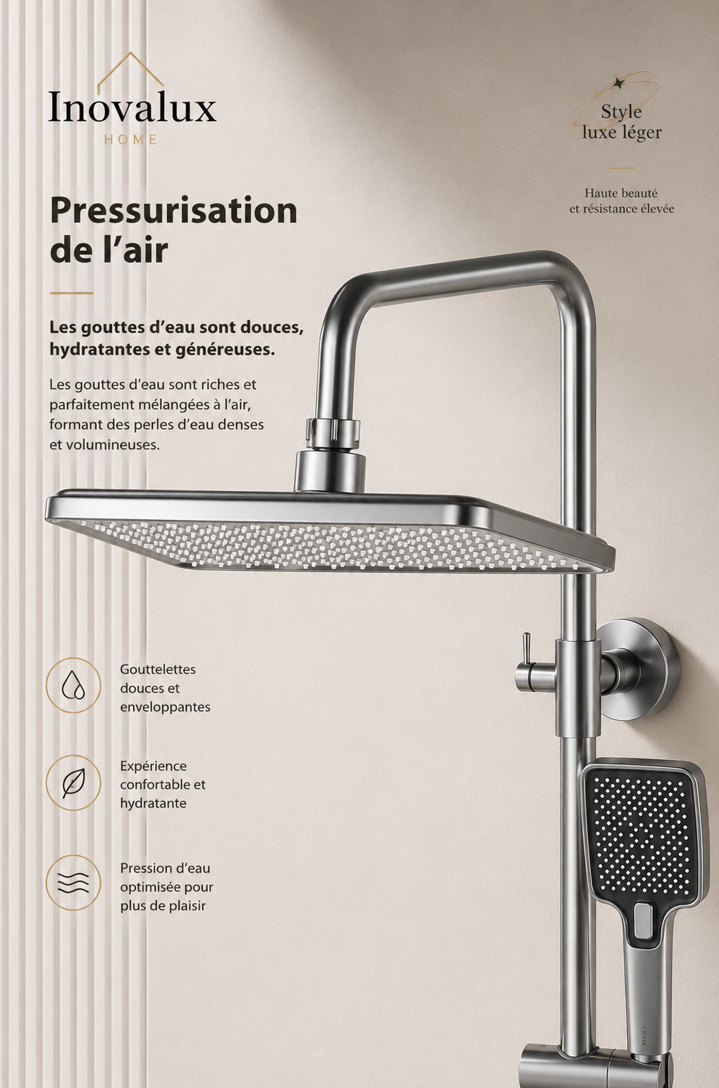 Colonne de Douche Thermostatique LED Premium | Pommeau 300mm | Finition Gunmetal | INOVALUX HOME