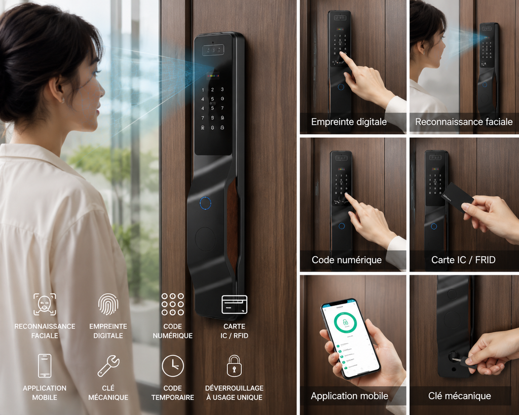 Serrure Connectée Intelligente 8-en-1 | Reconnaissance Faciale & Empreinte Digitale | INOVALUX HOME™