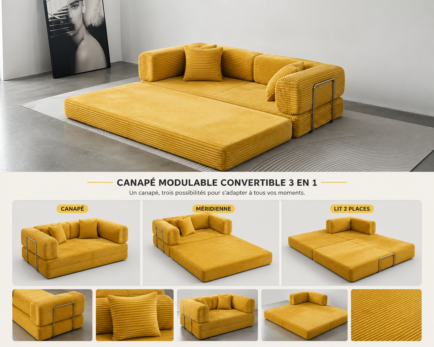 Canapé Modulable Convertible 3-en-1