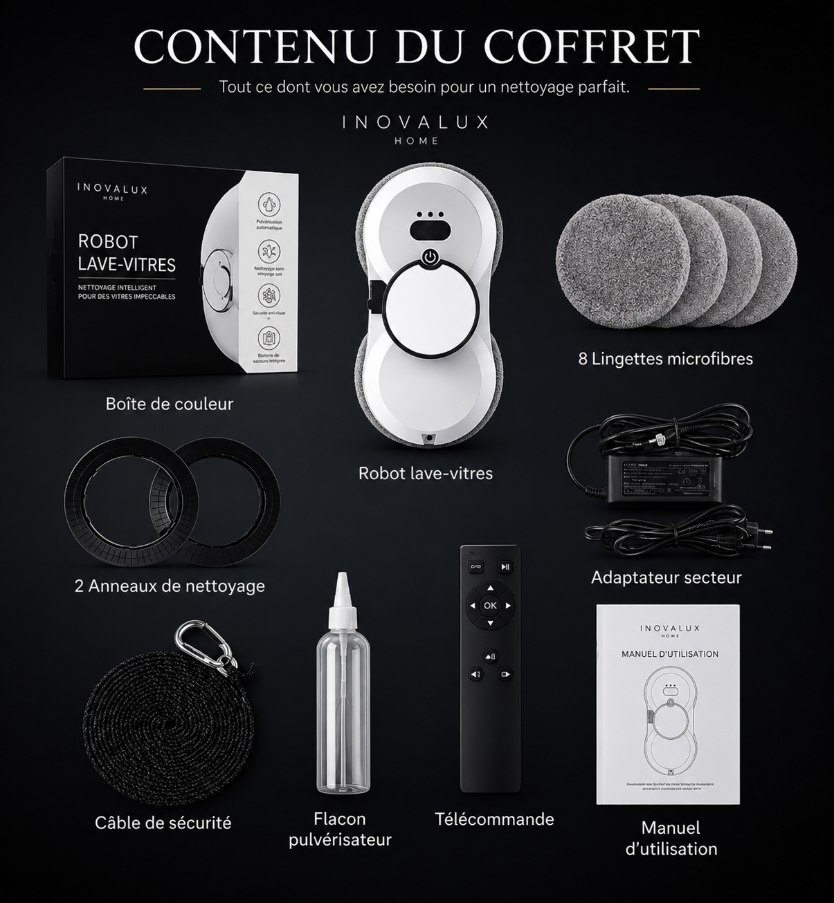 Nettoyeur de Vitres Électrique | Détection Automatique des Bords | Zéro Trace | INOVALUX HOME™