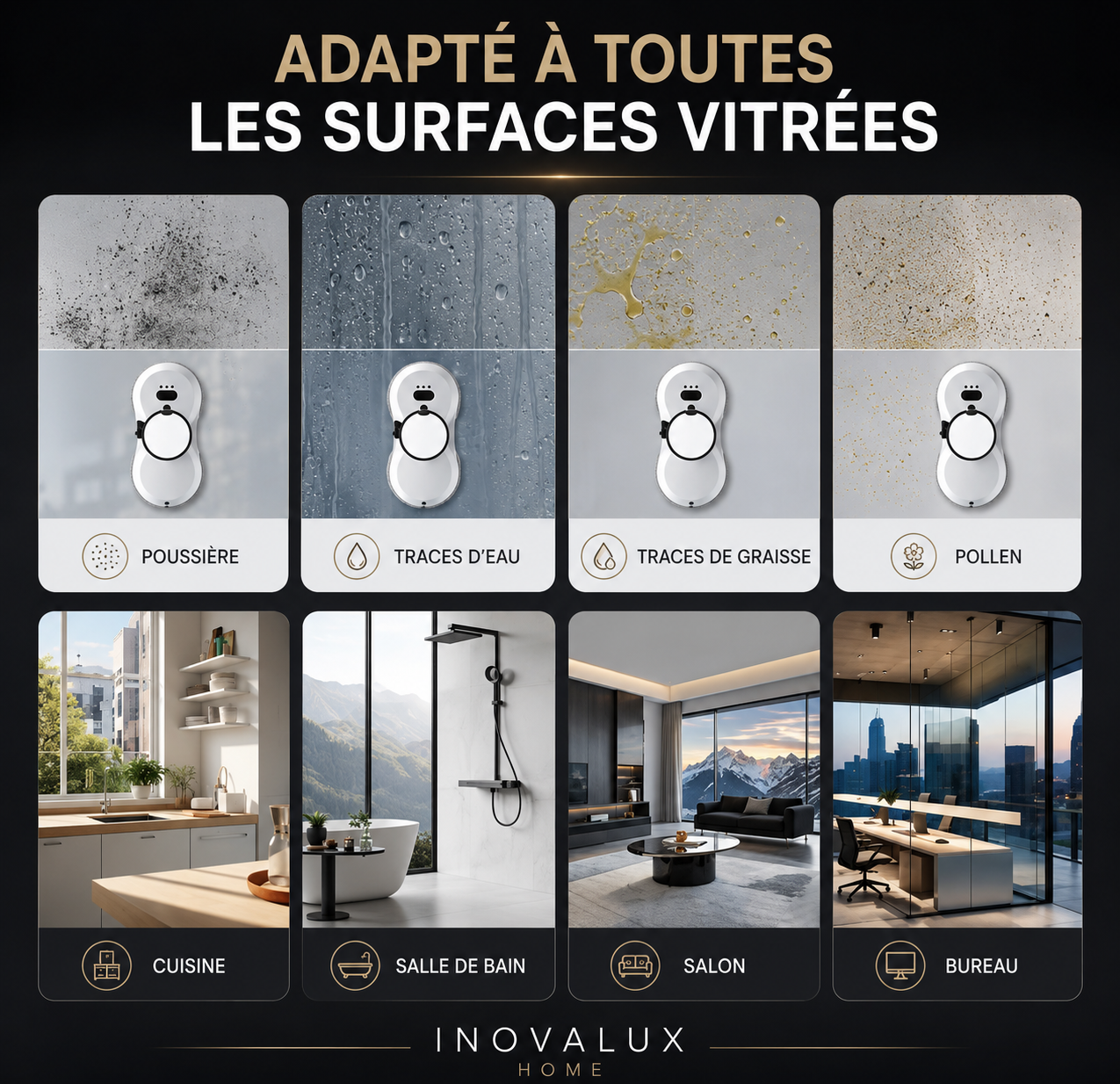Nettoyeur de Vitres Électrique | Détection Automatique des Bords | Zéro Trace | INOVALUX HOME™