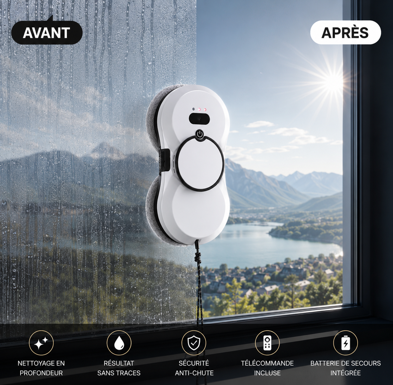 Nettoyeur de Vitres Électrique | Détection Automatique des Bords | Zéro Trace | INOVALUX HOME™